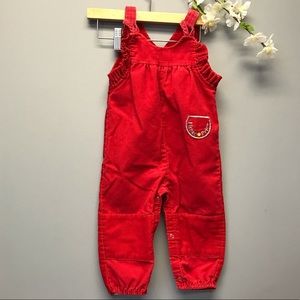 Vintage Fisher Price Red Corduroy Girls Overalls Coveralls Romper Size 18M [J]